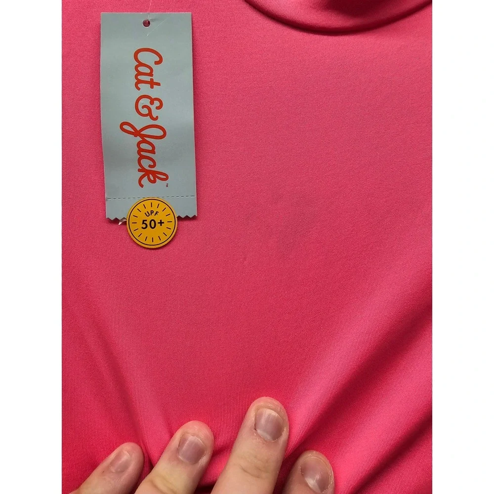 Cat & Jack Girls Long Sleeve Rash Guard Pink Polyester Blend Swimwear Size Large